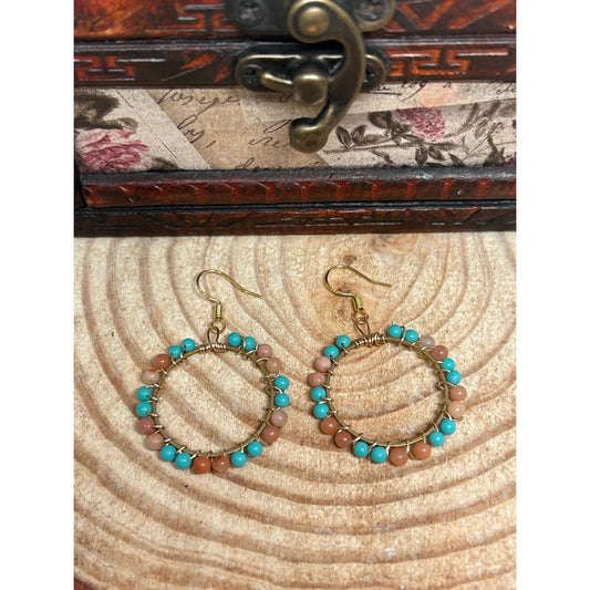 Daisey Turquoise and Aventurine Beaded Hoop Earrings