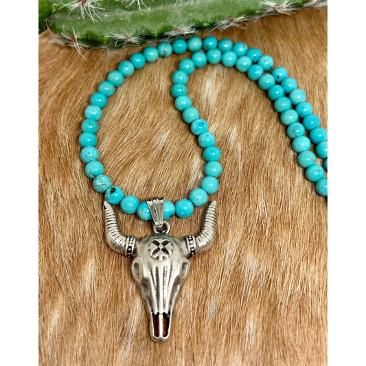 Turquoise Beaded Necklace, turquoise jewelry, Ox head jewelry, Southwestern Jewelry, Cowgirl Necklace