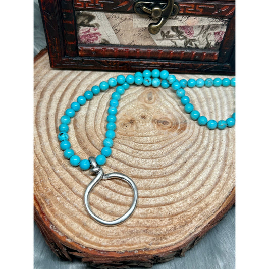 rope necklace, silver rope necklace, turquoise beaded necklace, turquoise jewelry, beaded rope necklace, southwestern jewelry