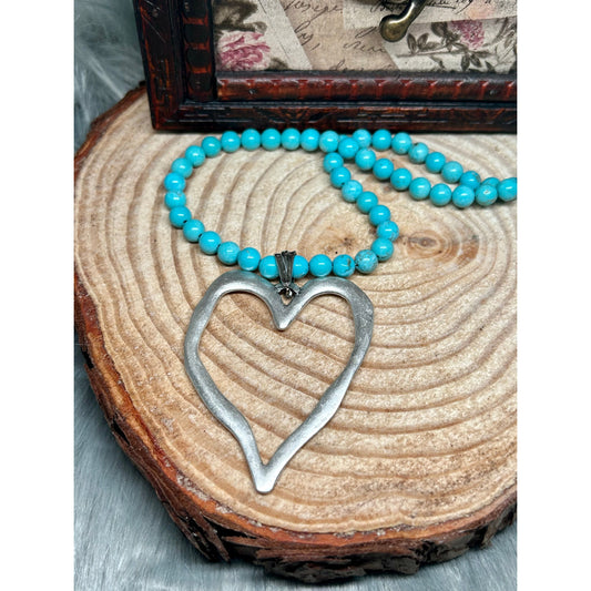 Dakota Silver Heart and Turquoise Beaded Necklace