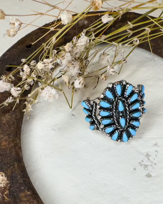 Genuine sterling silver and turquoise statement ring, size 7 — the Gina by Saddle & Stone