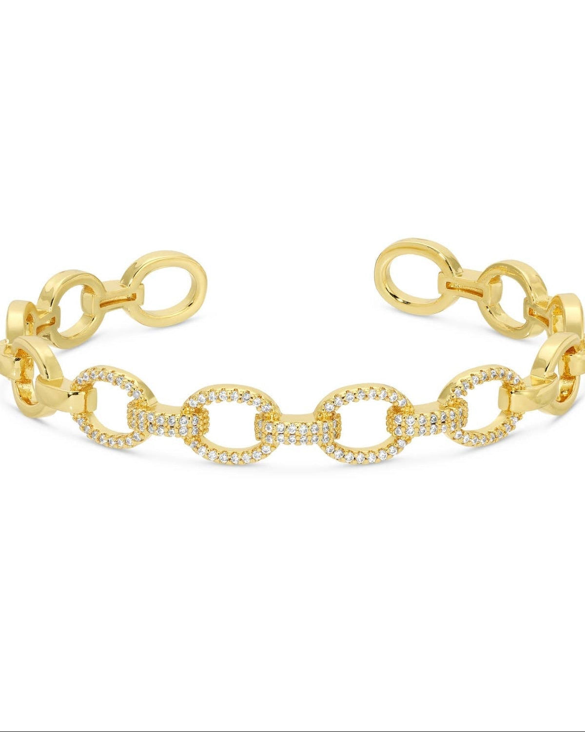 Gold-tone pave cubic zirconia adjustable cuff bracelet, detail view — the Avery by Saddle & Stone